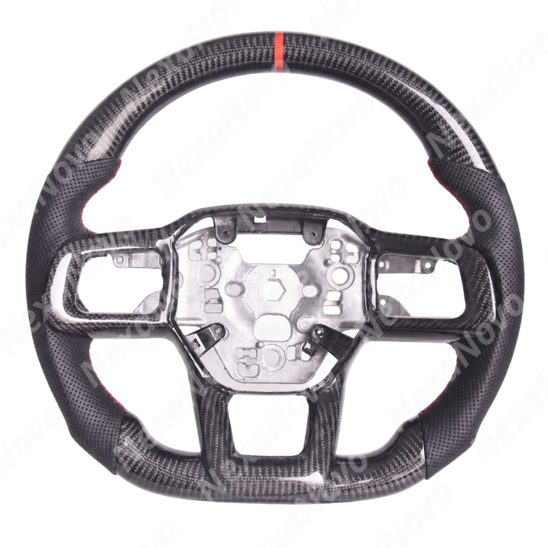 Side angle view demonstrating clearance for factory automatic paddle shifters behind the thickened leather hand grips