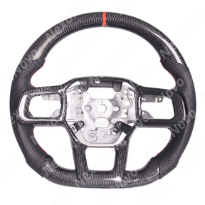 Side angle view demonstrating clearance for factory automatic paddle shifters behind the thickened leather hand grips