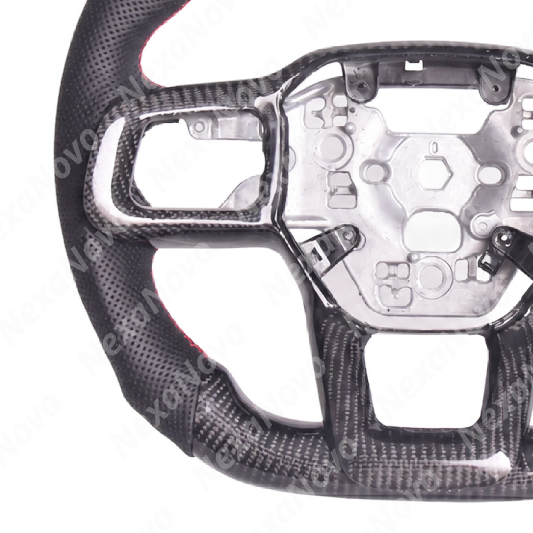 Detailed close-up of the genuine 3K twill weave gloss carbon fiber finish and UV-resistant high-clarity clear coat