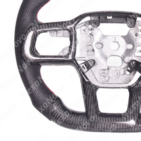 Detailed close-up of the genuine 3K twill weave gloss carbon fiber finish and UV-resistant high-clarity clear coat