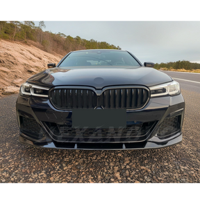 BMW 5 Series G30 LCI equipped with NexaNovo Gloss Black Front Splitter, enhancing the front end with a lip spoiler for a distinct and stylish look