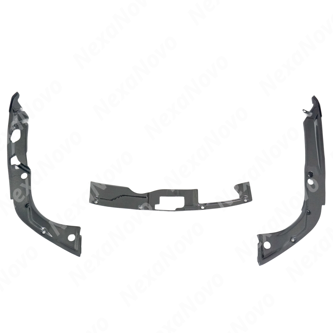 NexaNovo carbon fiber cooling shrouds installed in the engine bay of a Honda Civic Type R FL5