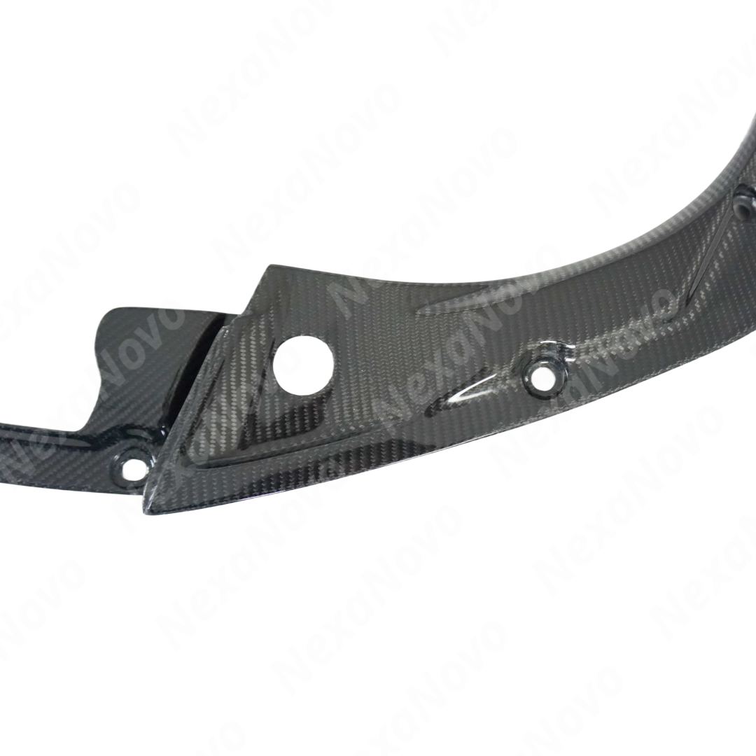 Underside view of uninstalled NexaNovo carbon fiber shrouds showing mounting points