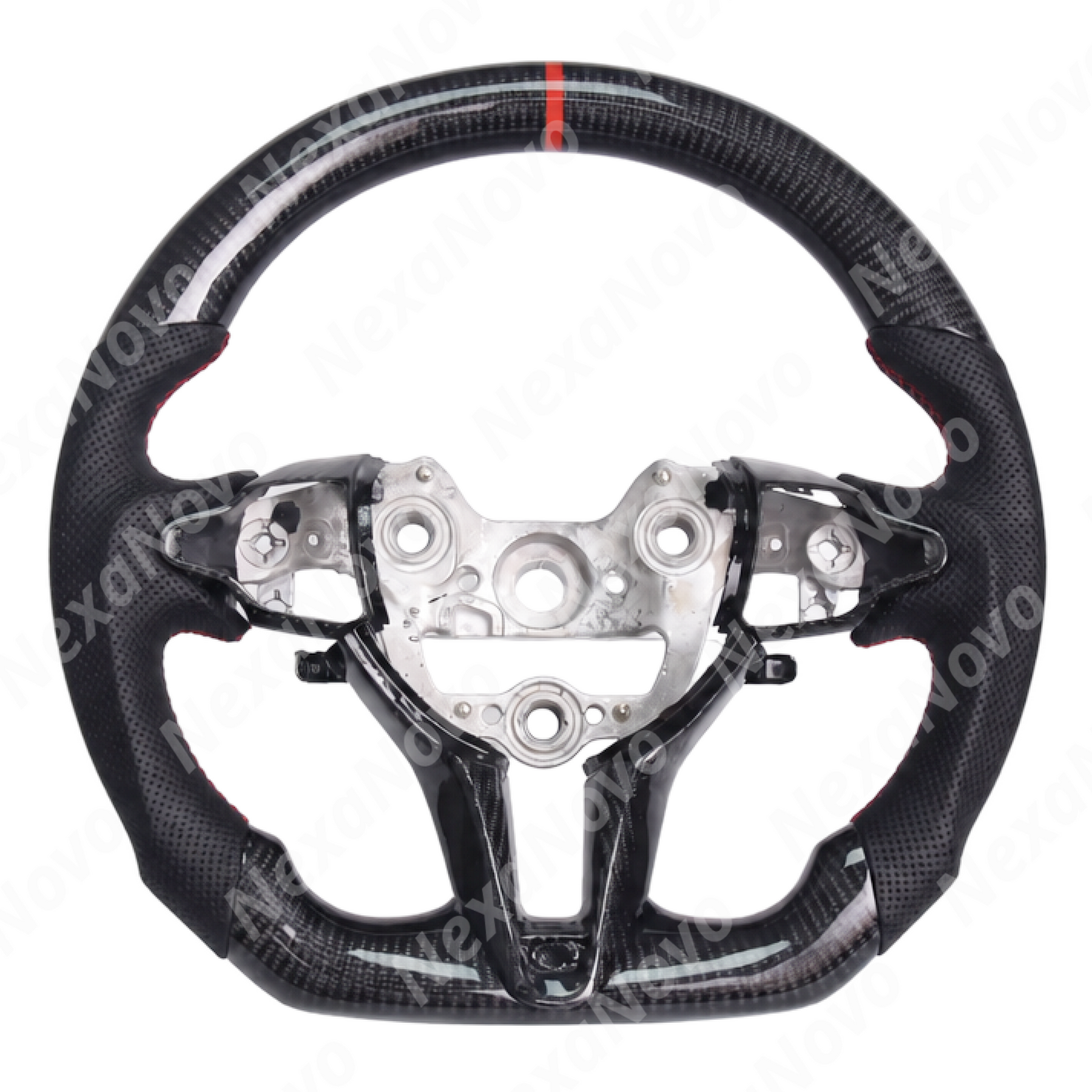Custom carbon fiber sport steering wheel highlighting integration with the Veloster N dashboard and instrument cluster