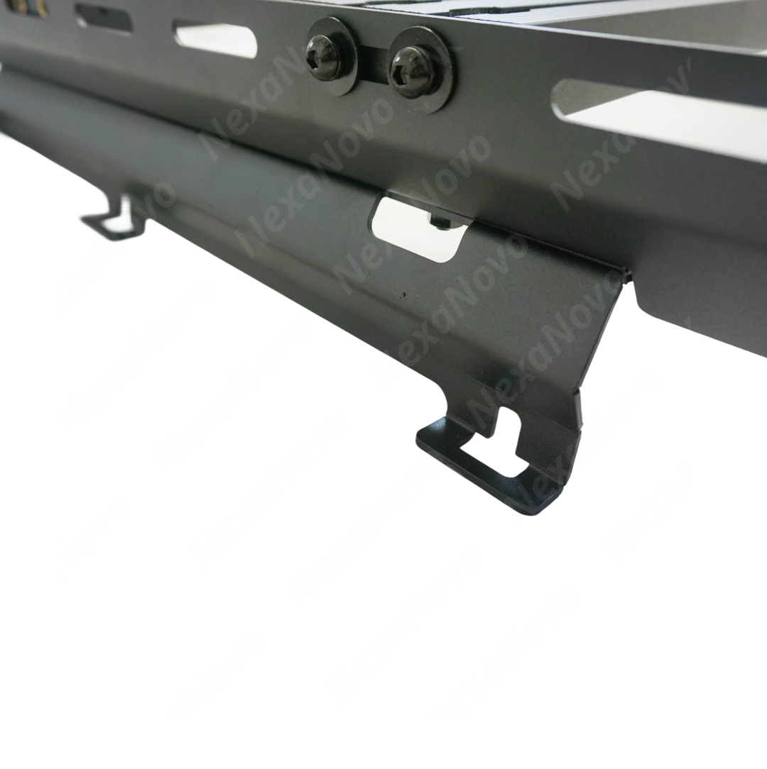 Detailed view of the heavy-duty stainless steel fasteners, rubber pads, and assembly hardware