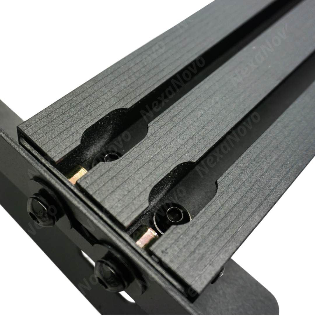 Flat-packed, uninstalled pieces of the NexaNovo aluminum roof rack kit before assembly