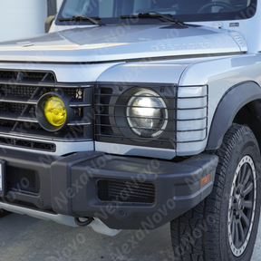 Close-up of the powder-coated corrosion-resistant finish on the NexaNovo stainless steel headlight frame