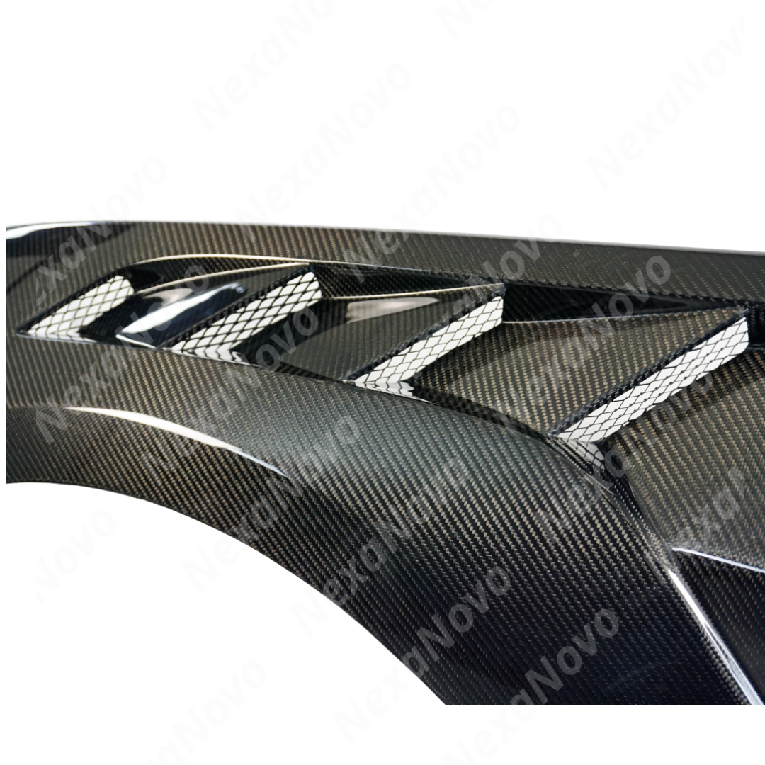 Full 3/4 front view of a 2020 Ford Mustang with the complete NexaNovo GTD wide body fender kit