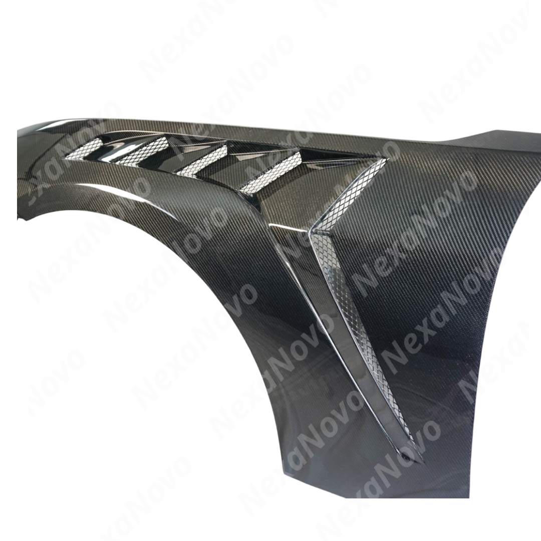 Uninstalled pair of NexaNovo real carbon fiber GTD style wide body fenders