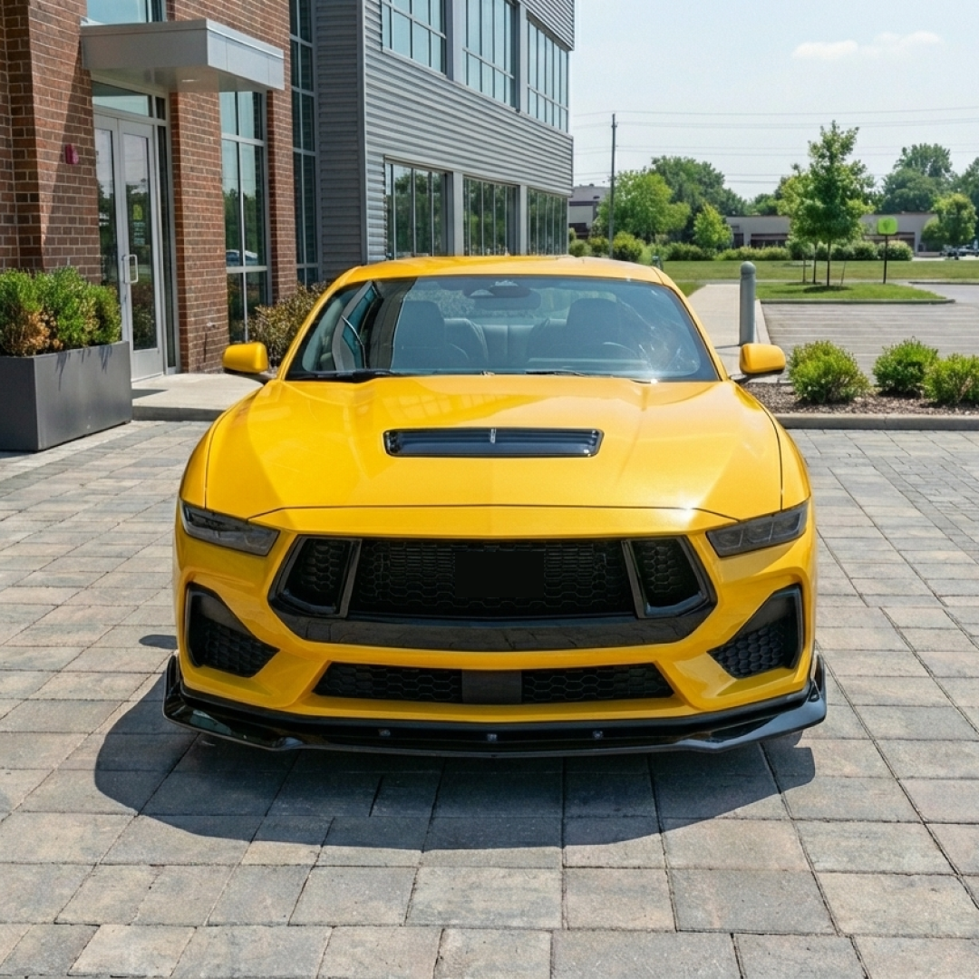3-piece gloss black NexaNovo A type front lip splitter for Ford Mustang 2024-2026