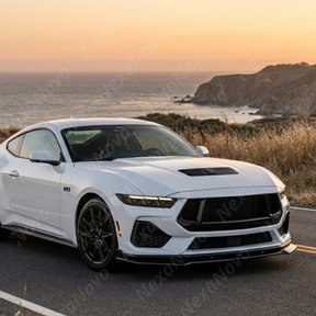 Full front view of a 2025 Ford Mustang with new NexaNovo A type front lip splitter