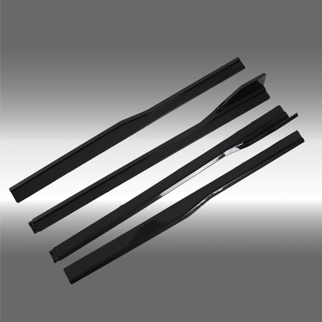 NexaNovo carbon fiber print side skirts (4 piece) installed on a 2024 Ford Mustang