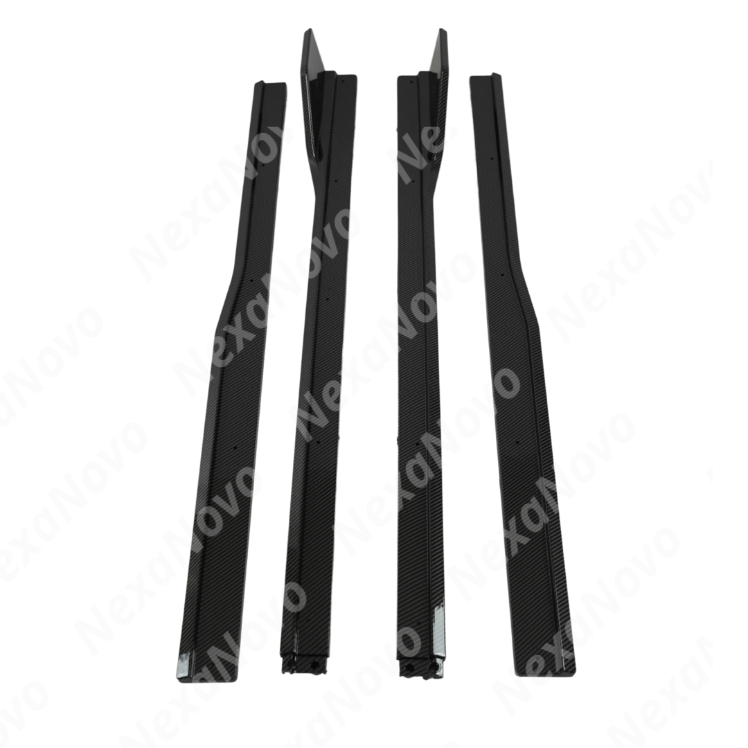 Precision fitment of the NexaNovo carbon fiber print side skirts on 2026 Ford Mustang