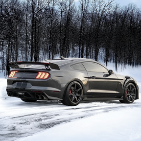 Close-up of the NexaNovo fender side vent garnish on a 2019 Mustang