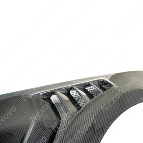 NexaNovo real carbon fiber GT500 style fender vent trim on a white Mustang