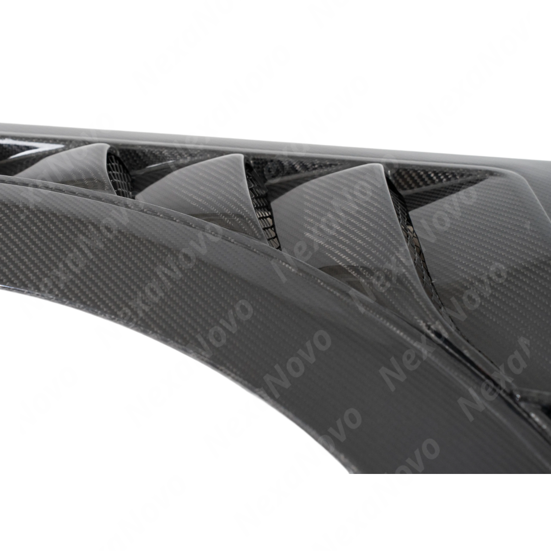Side profile of the NexaNovo real carbon fiber GT500 style fenders for 2018-2023 Mustang