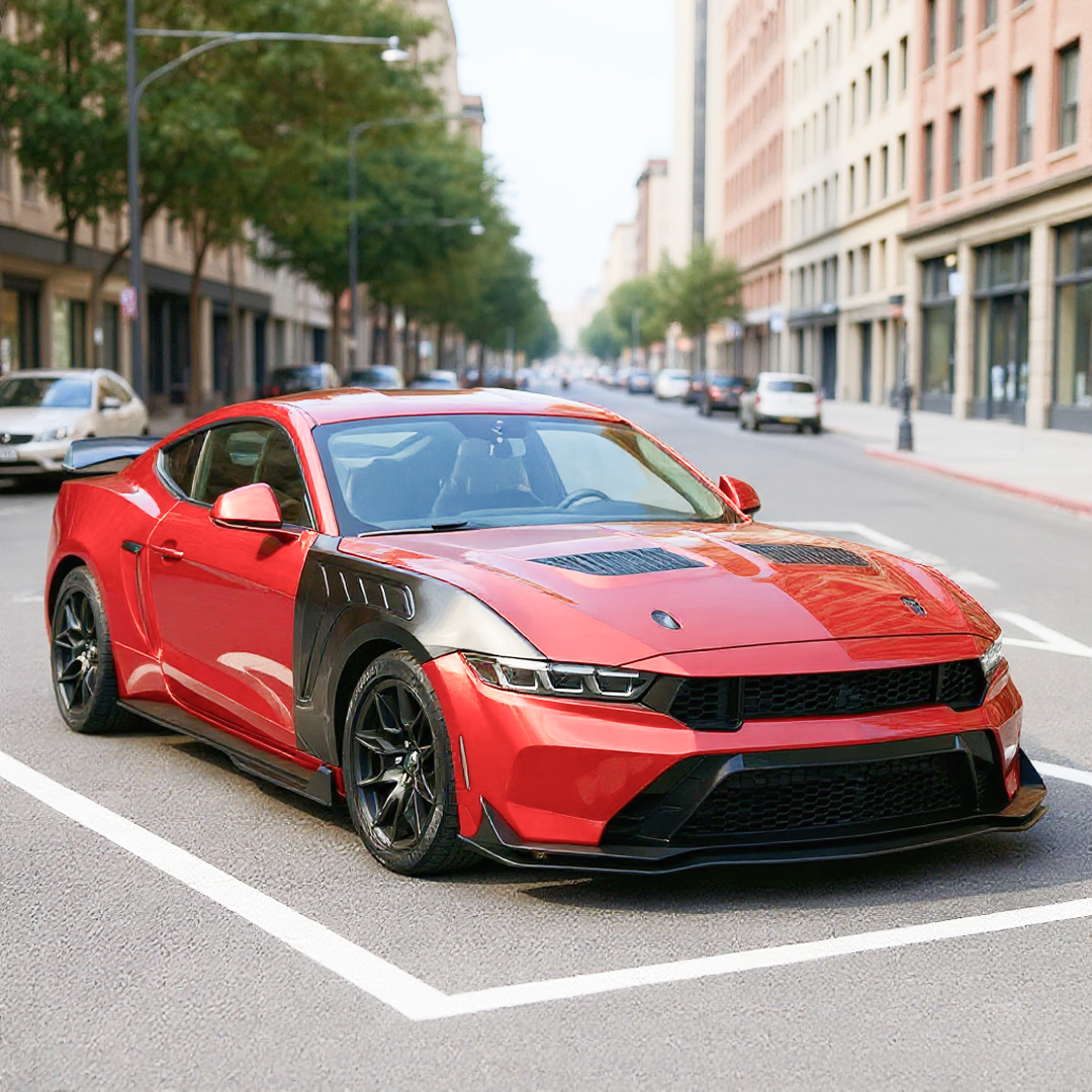 Close-up of the high-gloss finish on the NexaNovo GT500 style rocker panel splitters