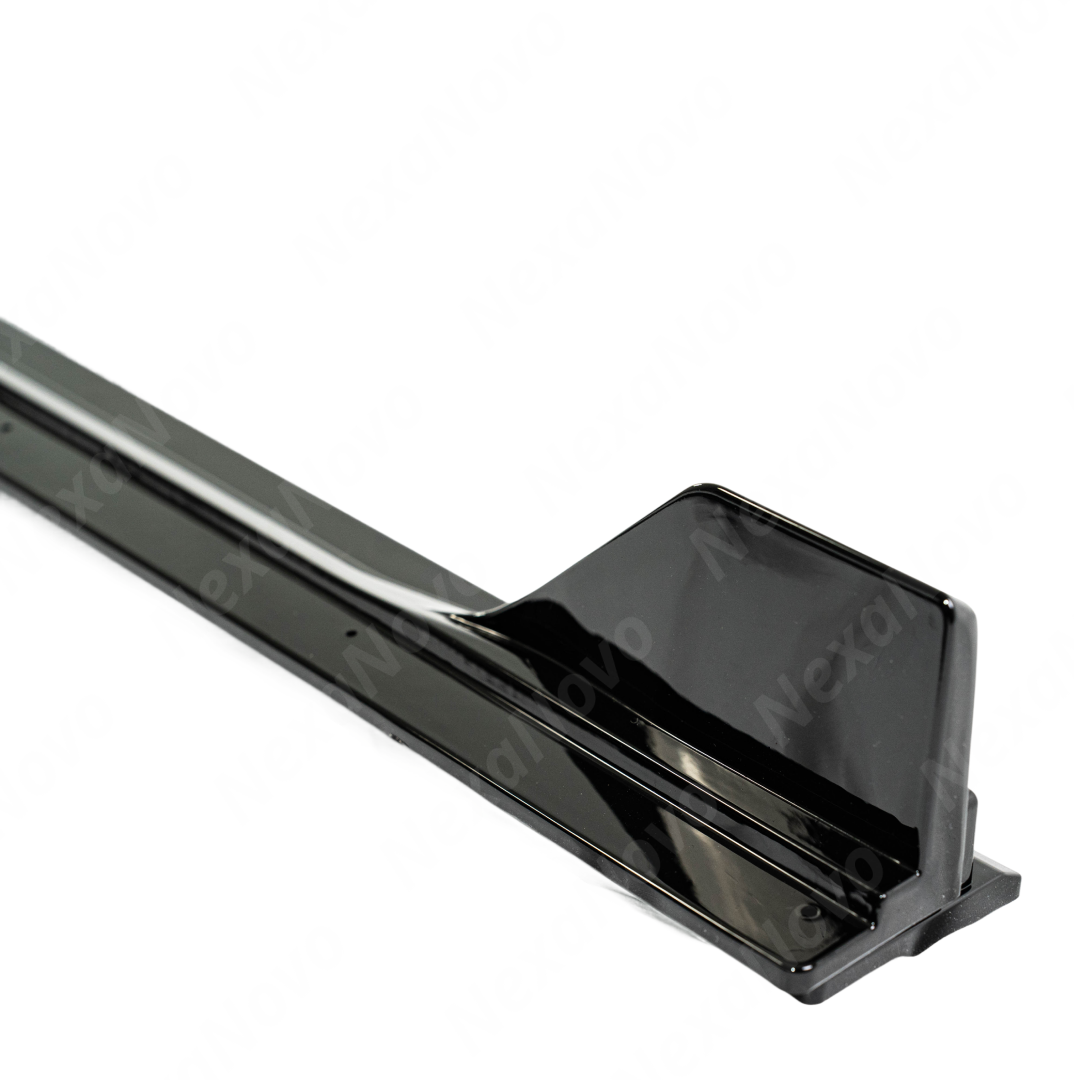 NexaNovo GT500 style gloss black splitters on a white Ford Mustang S650