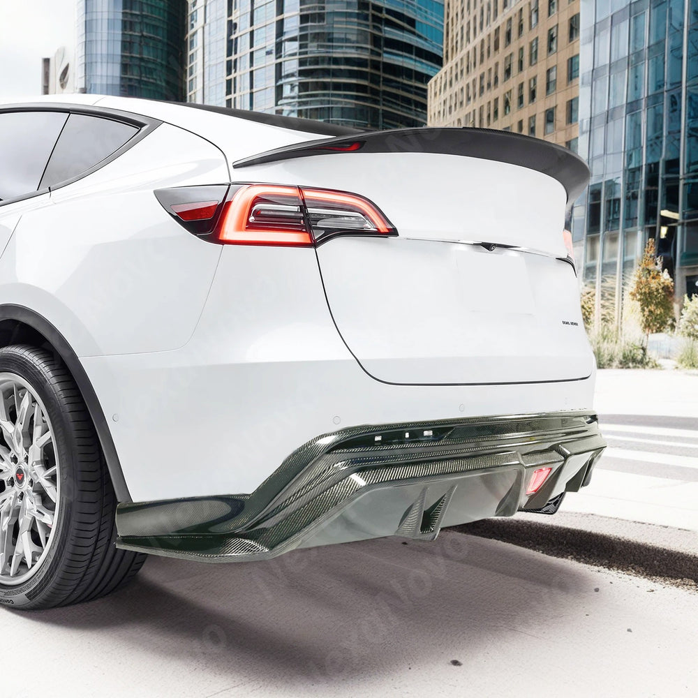 Fits Tesla Model Y (2020-2025) Real Carbon Fiber Rear Bumper Diffuser W ...