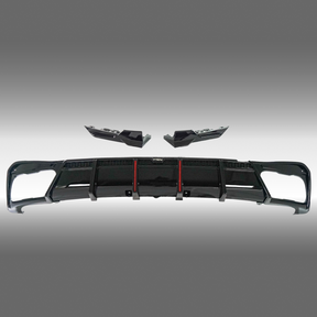 High-performance gloss black rear diffuser with LED for 2022 BMW X5 G05 by NexaNovo.
