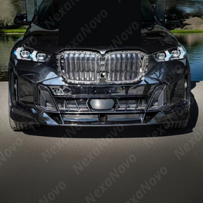 Gloss black front bumper lip for BMW X5 G05 LCI trims 2024-2025 by NexaNovo.
