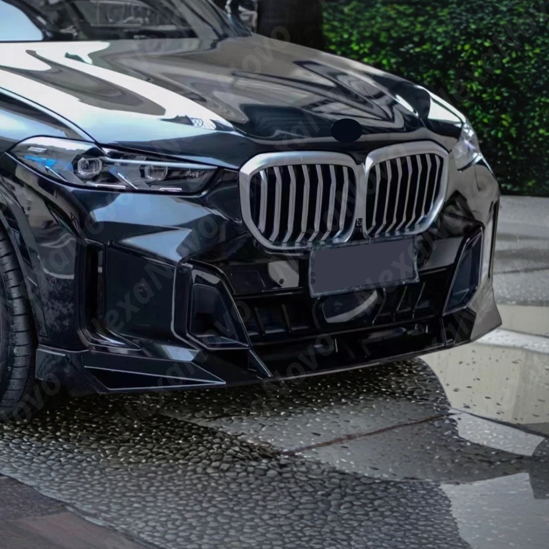 Gloss black front bumper lip for BMW X5 G05 LCI 2024-2025 by NexaNovo.
