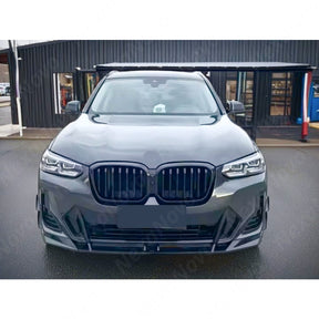 Gloss black front spoiler lip for BMW X3 G01 LCI M Competition 2022, 2023, 2024 by NexaNovo.
