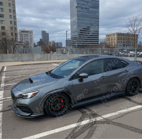 Close-up of a Nexanovo primer fender flare on a Subaru WRX

