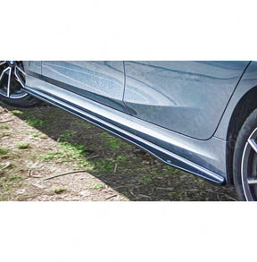 NexaNovo gloss black side skirt extensions body kit for BMW 330i, 330i xDrive 2019-2025.
