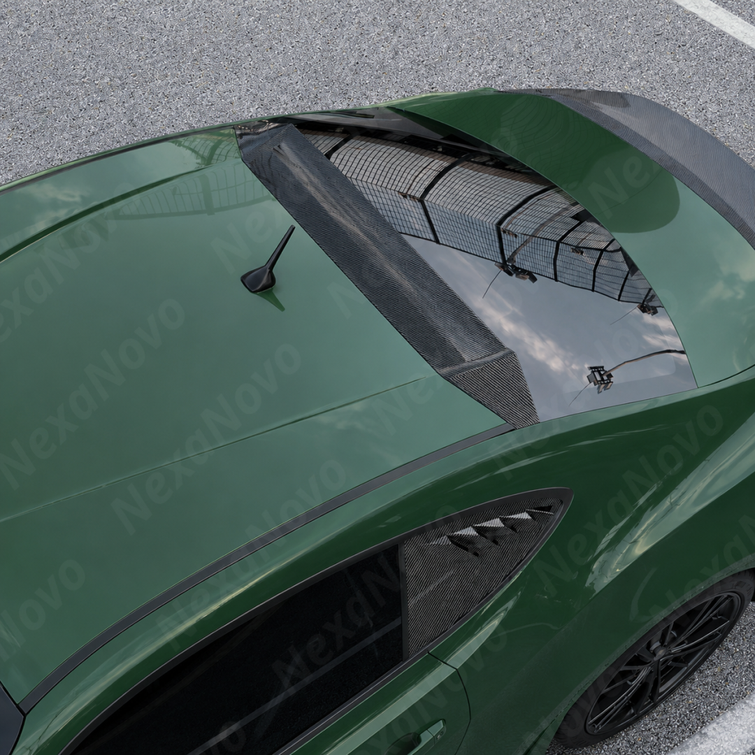 Top-down view highlighting the sleek aerodynamic curvature of the Carbon Print roof visor