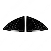 Close-up of the aggressive triple-slat design on the 86/BRZ gloss black window louvers