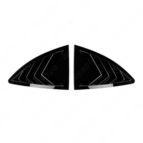 Close-up of the aggressive triple-slat design on the 86/BRZ gloss black window louvers