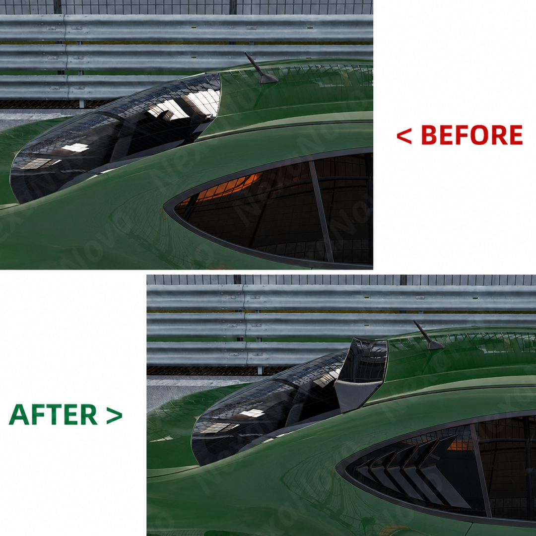 The completed performance look of a Scion FR-S with a rear roof visor and matching trunk spoiler