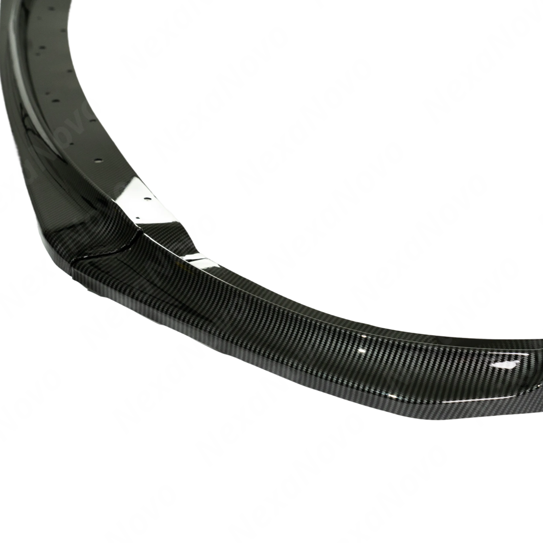 Track-inspired carbon fiber print front splitter on a NexaNovo modified Impreza WRX STI