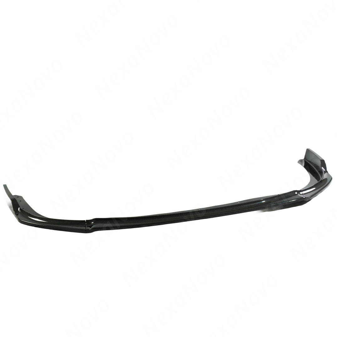 Standalone view of the uninstalled NexaNovo carbon fiber print front bumper splitter lip