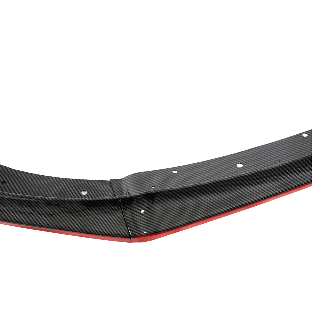 Detailed shot of the vibrant red pinstripe on the NexaNovo 2010 STI carbon print front splitter