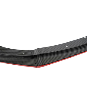 Detailed shot of the vibrant red pinstripe on the NexaNovo 2010 STI carbon print front splitter