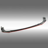 Standalone view of the uninstalled NexaNovo carbon fiber print front lip with red pinstriping