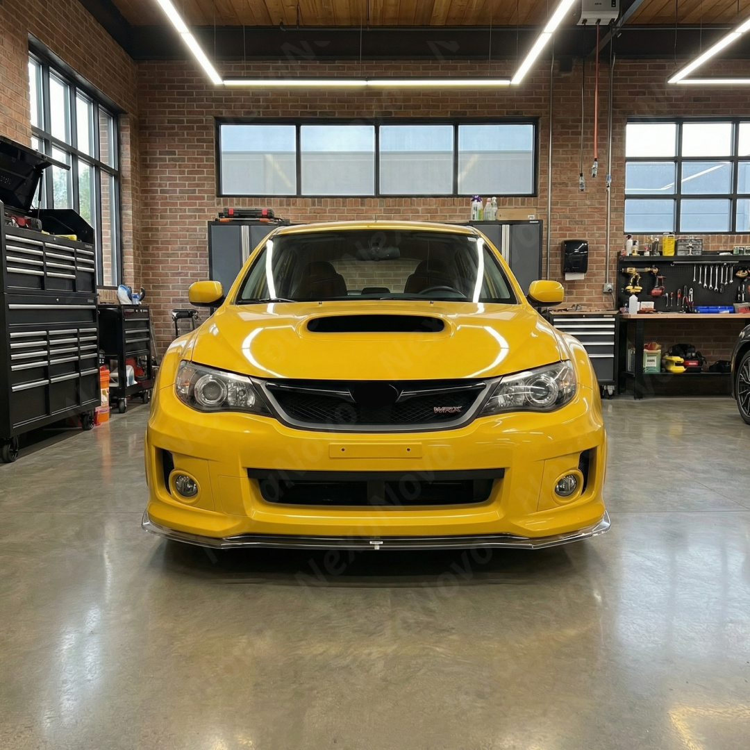 Detailed view of the precision-curved aerodynamic edges on the NexaNovo 2010 STI front lip