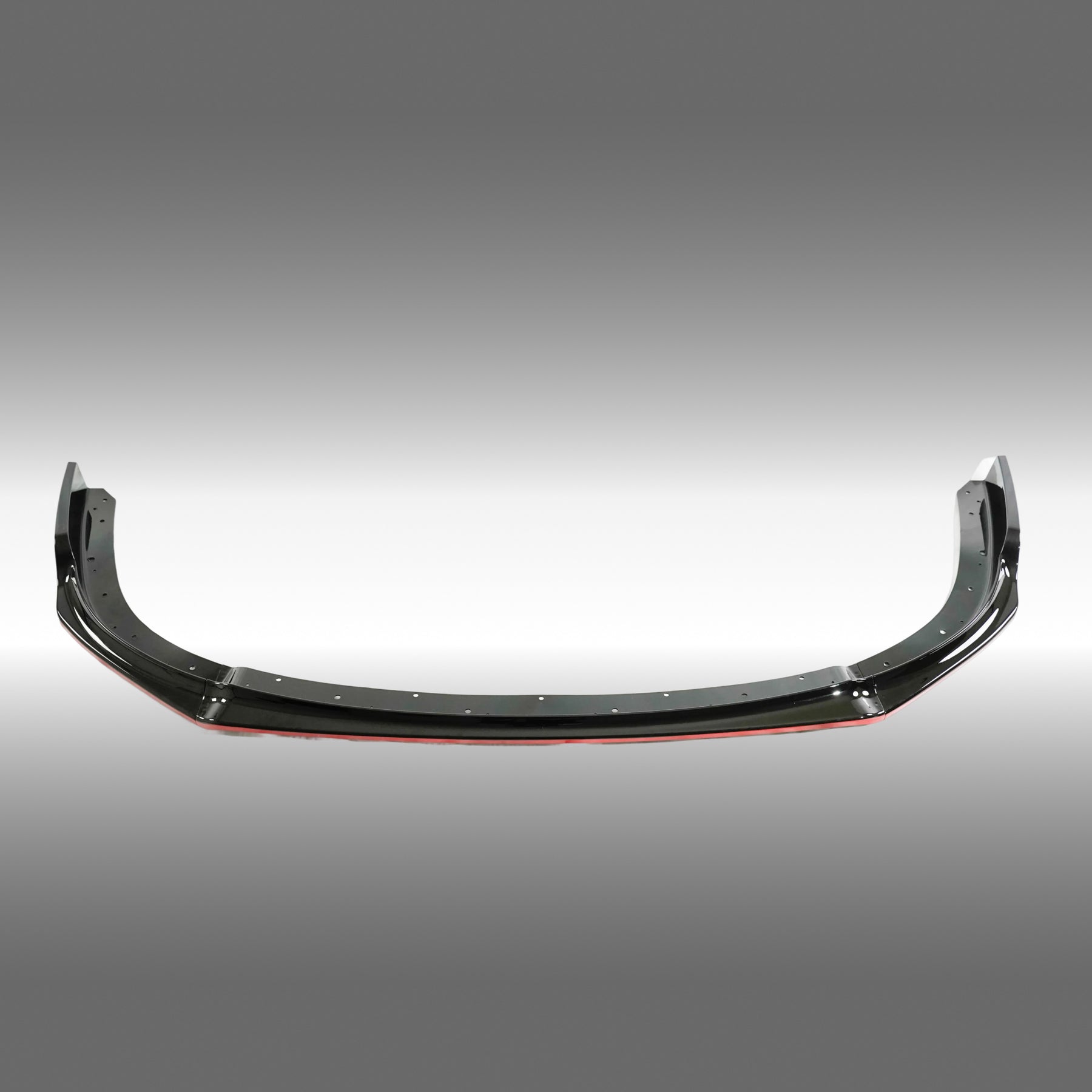 Direct front-facing view of the NexaNovo gloss black and red pinstripe splitter for 2008-2010 STI