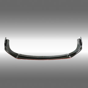 Direct front-facing view of the NexaNovo gloss black and red pinstripe splitter for 2008-2010 STI