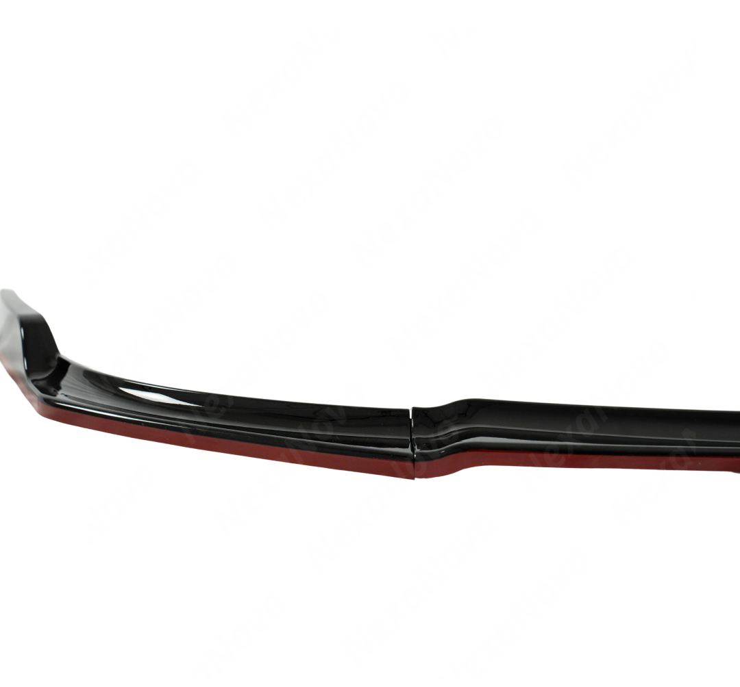 Included mounting hardware for the NexaNovo red-accented gloss black STI front lip
