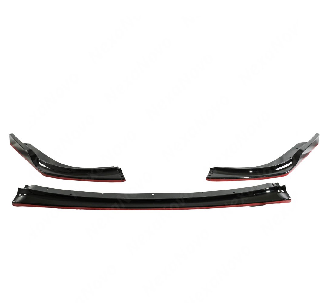 Enhanced street presence of a Subaru STI with the NexaNovo gloss black and red splitter