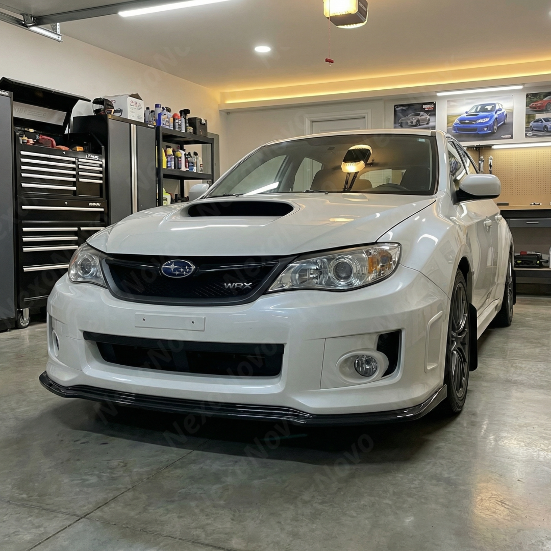 Close-up of the high-definition carbon fiber print weave on the 2011-2014 Subaru STI front lip