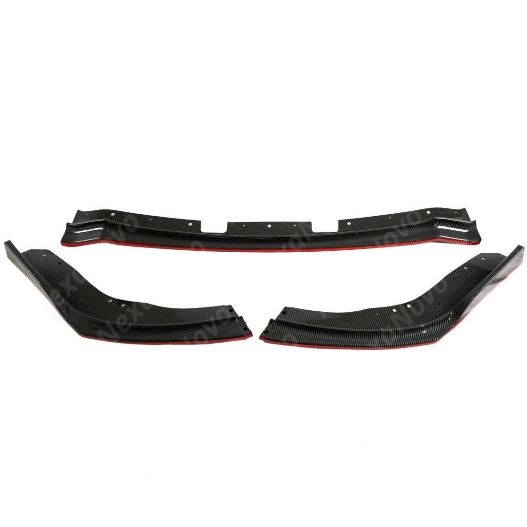 Included mounting screws and hardware for the red-accented carbon fiber print STI front lip