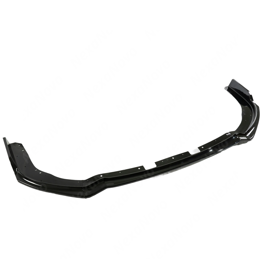 Standalone view of the uninstalled gloss black front bumper splitter lip for STI