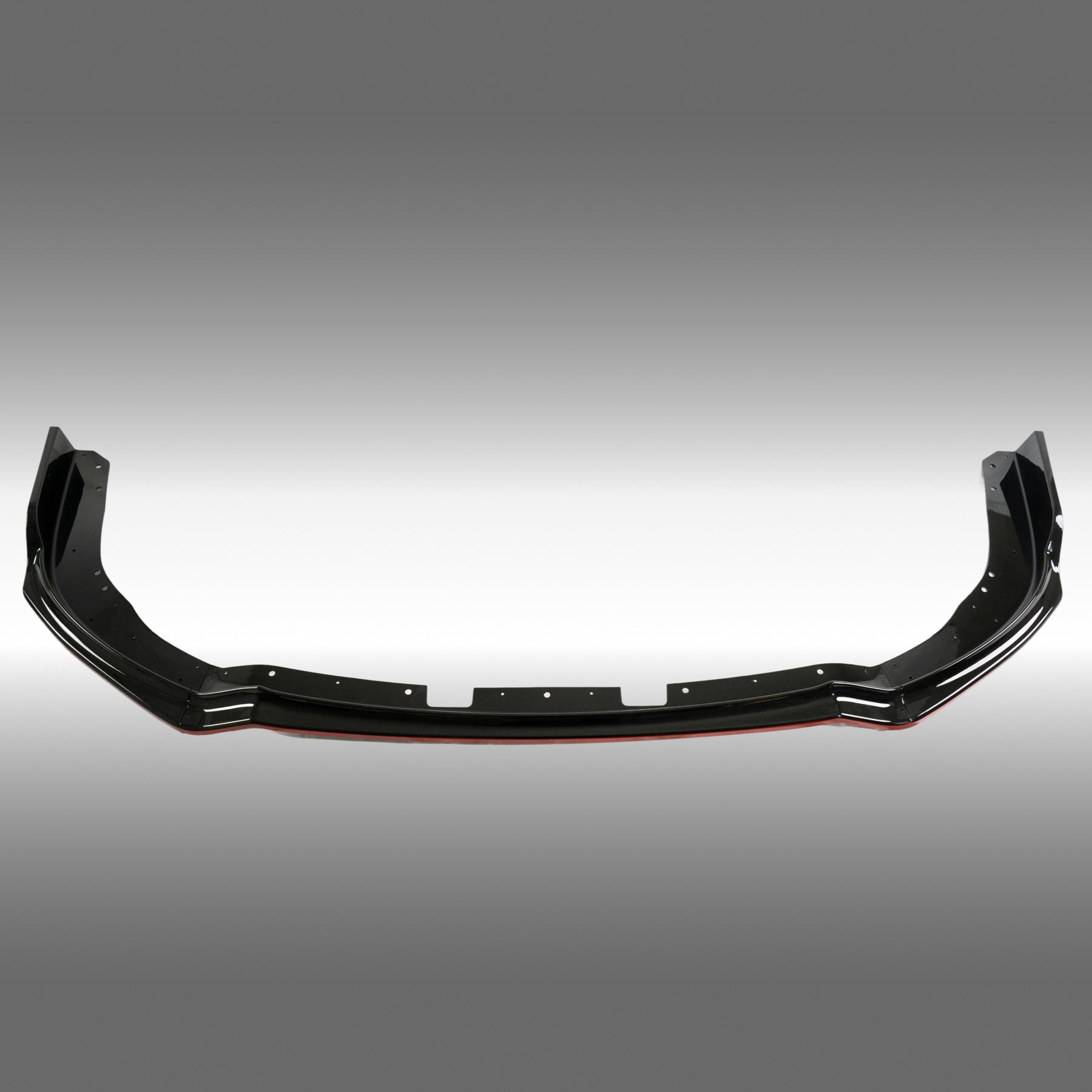 Direct front-facing view of the gloss black and red pinstripe splitter for 2011-2014 STI
