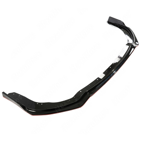 Underside of the STI splitter showing the flat aerodynamic surface and red trim wrap-around