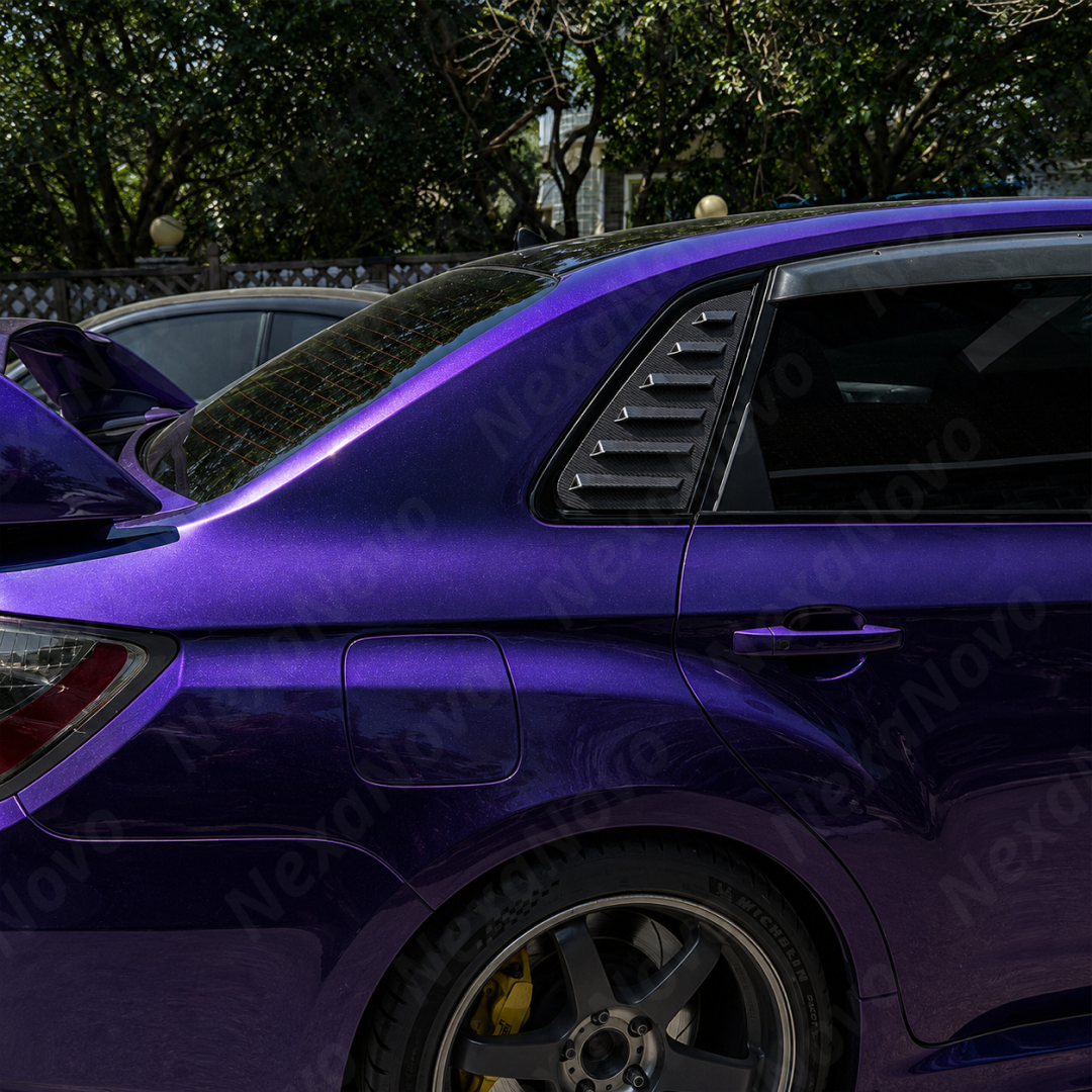 Side perspective highlighting the aerodynamic profile of the carbon print rear quarter trim