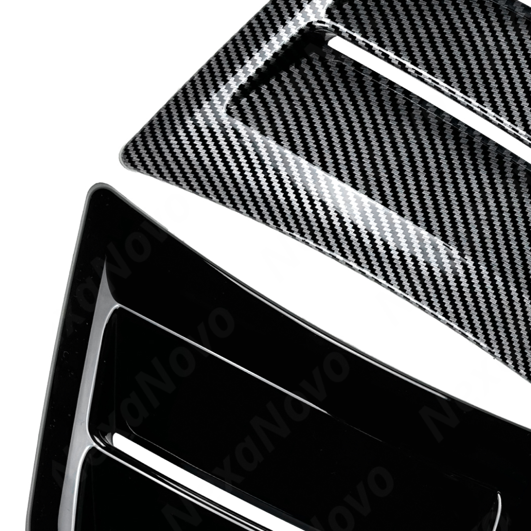 Visual comparison between gloss black and carbon print front bumper side vents